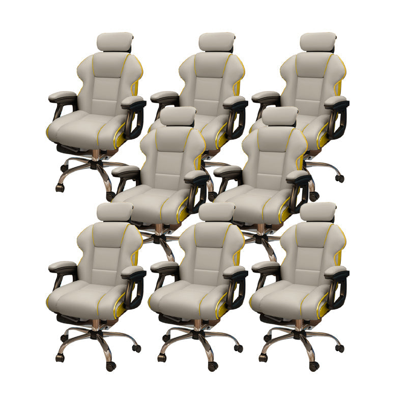 Modern Style Gaming Chair Faux Leather Fixed Arm Desk Chair for Home Light Gray 8 Piece Set With Footrest Clearhalo 'furn' 'furn_office_chair' 'Furniture' 'Office Chairs' 'Office Furniture' 'office_chair' 6600332