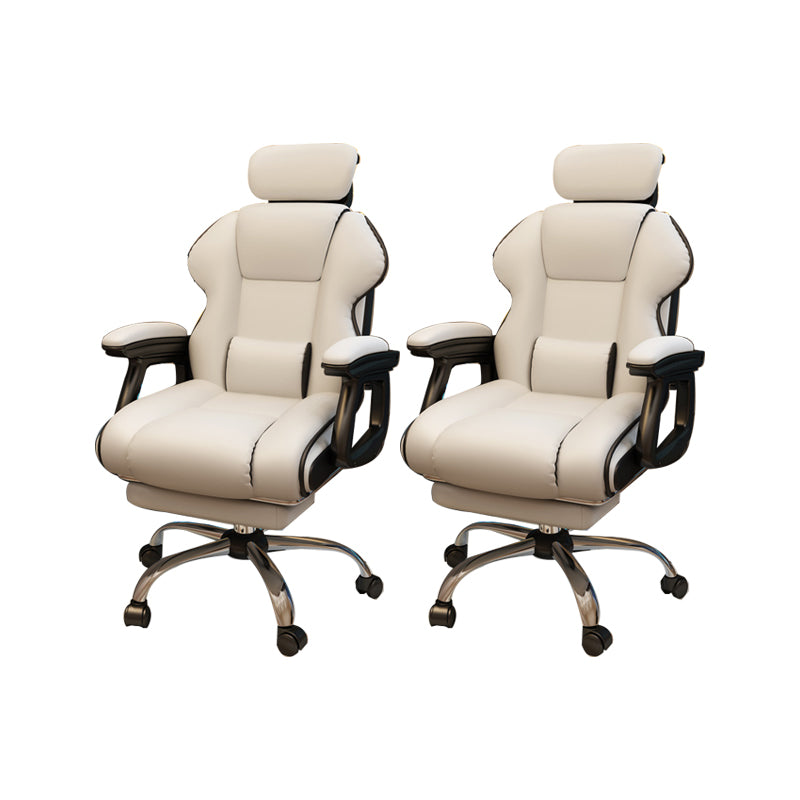Modern Style Gaming Chair Faux Leather Fixed Arm Desk Chair for Home Off-White 2 Piece Set With Footrest Clearhalo 'furn' 'furn_office_chair' 'Furniture' 'Office Chairs' 'Office Furniture' 'office_chair' 6600333