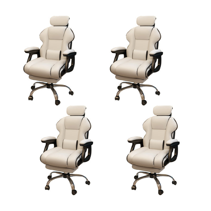 Modern Style Gaming Chair Faux Leather Fixed Arm Desk Chair for Home Off-White 4 Piece Set With Footrest Clearhalo 'furn' 'furn_office_chair' 'Furniture' 'Office Chairs' 'Office Furniture' 'office_chair' 6600334