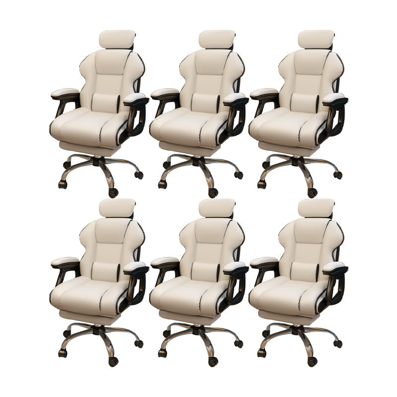 Modern Style Gaming Chair Faux Leather Fixed Arm Desk Chair for Home Off-White 6 Piece Set With Footrest Clearhalo 'furn' 'furn_office_chair' 'Furniture' 'Office Chairs' 'Office Furniture' 'office_chair' 6600335