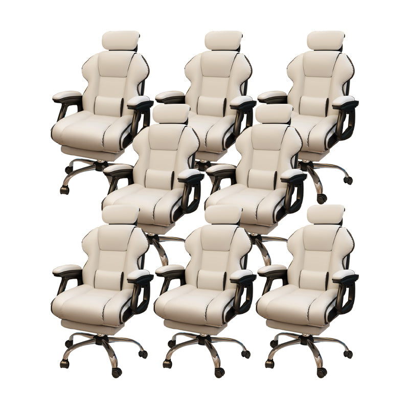 Modern Style Gaming Chair Faux Leather Fixed Arm Desk Chair for Home Off-White 8 Piece Set With Footrest Clearhalo 'furn' 'furn_office_chair' 'Furniture' 'Office Chairs' 'Office Furniture' 'office_chair' 6600336
