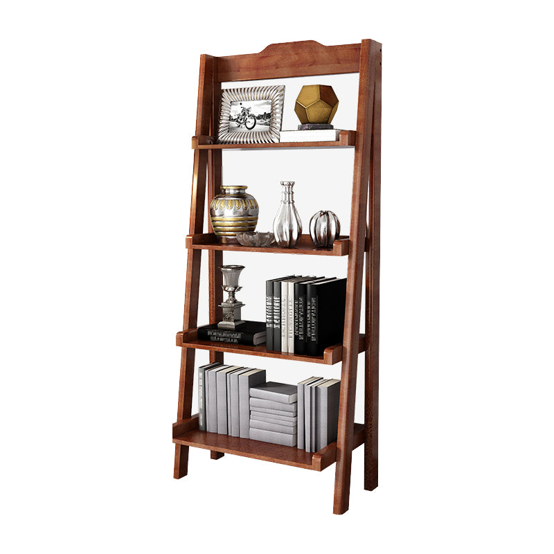 Open Back Walnut Bookcase Contemporary Ladder Bookshelf with Shelves 17.3"L x 14.2"W x 57.1"H Nut-Brown Clearhalo 'Bookcases' 'furn' 'furn_bookcases' 'Furniture' 'Office Furniture' 6600470