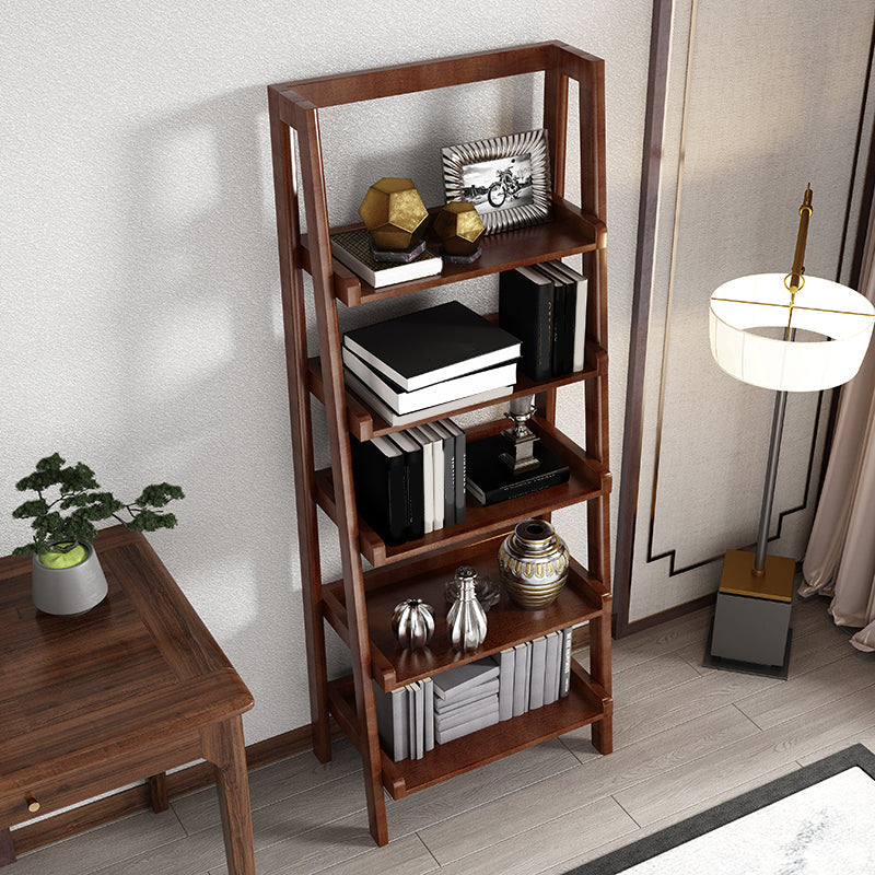 Open Back Walnut Bookcase Contemporary Ladder Bookshelf with Shelves Clearhalo 'Bookcases' 'furn' 'furn_bookcases' 'Furniture' 'Office Furniture' 6600471