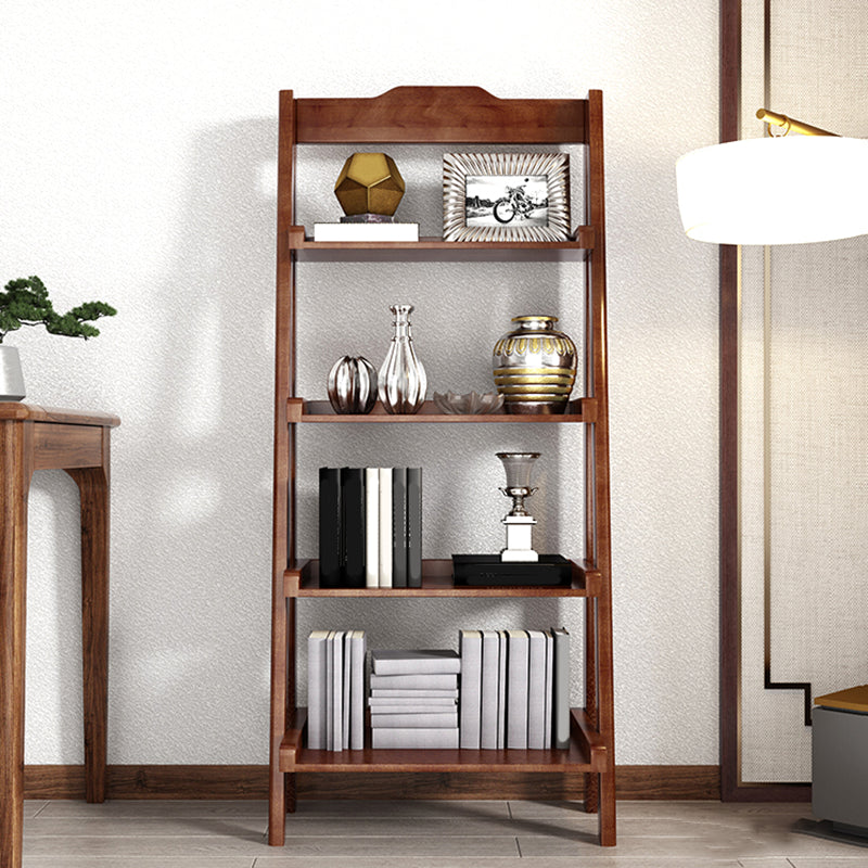 Open Back Walnut Bookcase Contemporary Ladder Bookshelf with Shelves 23.6"L x 14.2"W x 57.1"H Nut-Brown Clearhalo 'Bookcases' 'furn' 'furn_bookcases' 'Furniture' 'Office Furniture' 6600474