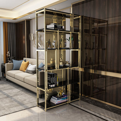 Gold Closed Back Bookshelf Glam Standard Engineered Wood Bookcase