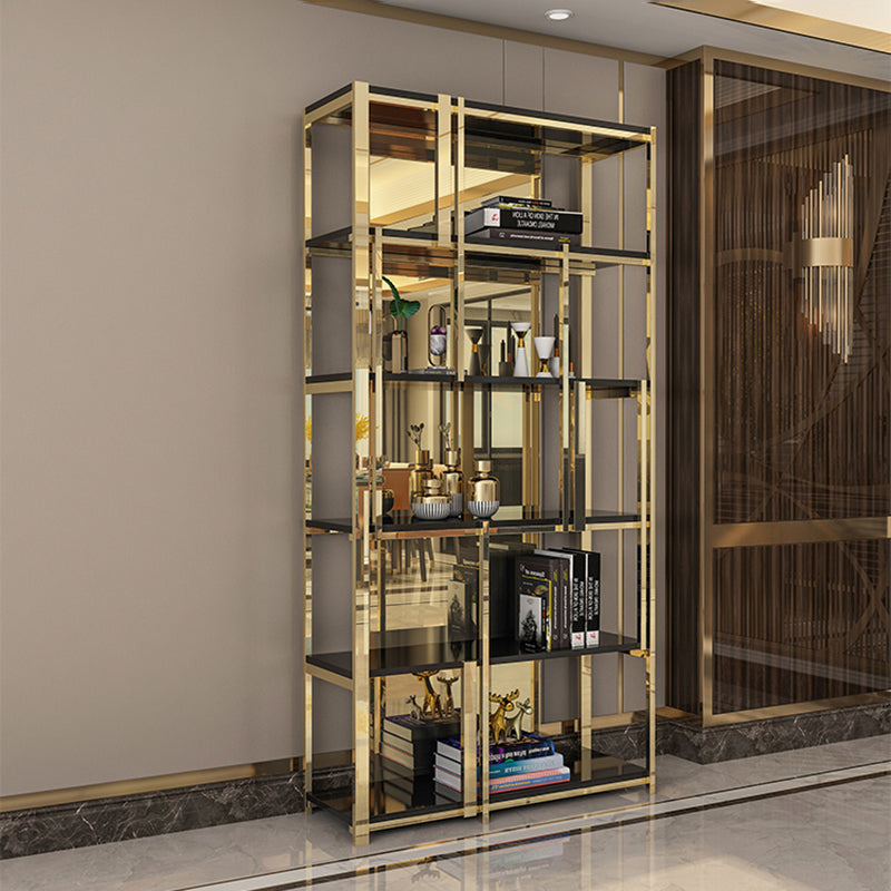 Gold Closed Back Bookshelf Glam Standard Engineered Wood Bookcase