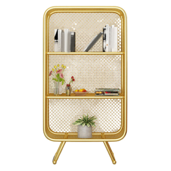 Closed Back Bookshelf Standard Metal Glam Bookcase with Shelves