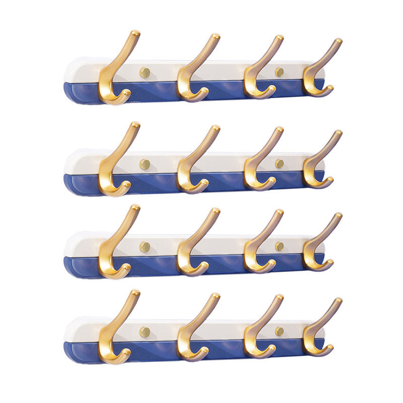 Metal and Wood Coat Hanger Modern Minimalist Home Wall Hanging Coat Rack Blue 4 Piece Set 4 Clearhalo 'Entry & Mudroom Furniture' 'furn' 'furn_hall_tree_coat_racks' 'Furniture' 'Hall Trees & Coat Racks' 'hall_tree_coat_racks' 6600678