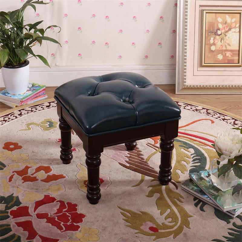 Mid-Century Modern Ottoman Faux Leather Tufted Upholstered Square Ottoman Blue 1 Piece Clearhalo 'furn' 'furn_ottomans_poufs' 'Furniture' 'Living Room Furniture' 'Ottomans & Poufs' 'ottomans_poufs' 6600866