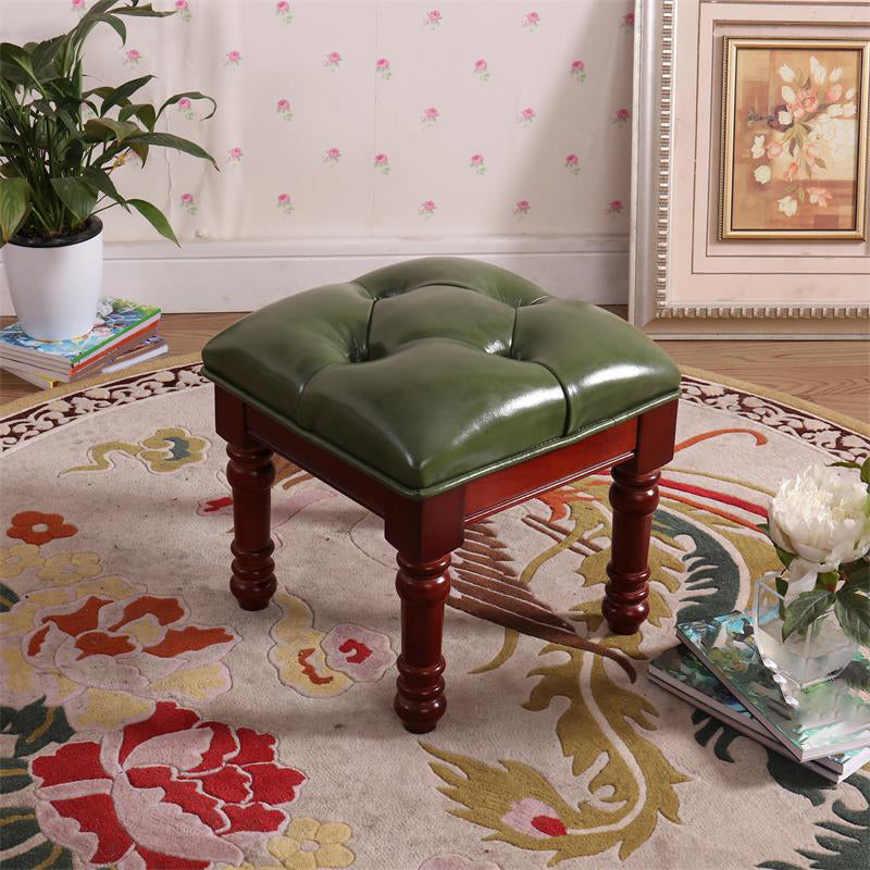 Mid-Century Modern Ottoman Faux Leather Tufted Upholstered Square Ottoman Green 1 Piece Clearhalo 'furn' 'furn_ottomans_poufs' 'Furniture' 'Living Room Furniture' 'Ottomans & Poufs' 'ottomans_poufs' 6600869