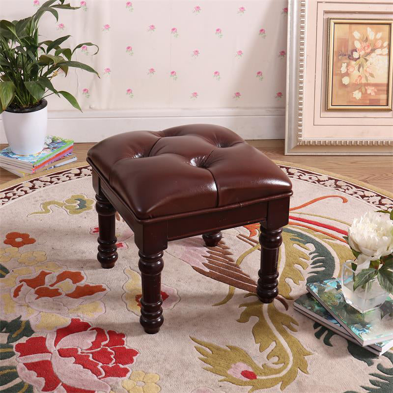 Mid-Century Modern Ottoman Faux Leather Tufted Upholstered Square Ottoman Brown 1 Piece Clearhalo 'furn' 'furn_ottomans_poufs' 'Furniture' 'Living Room Furniture' 'Ottomans & Poufs' 'ottomans_poufs' 6600870