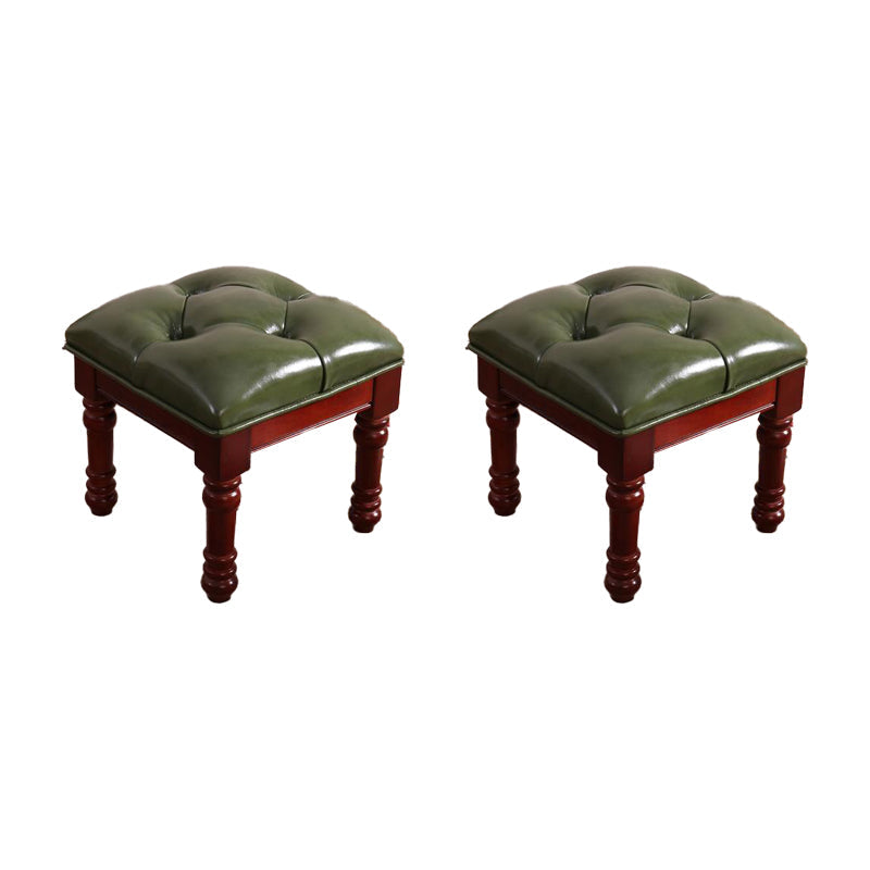 Mid-Century Modern Ottoman Faux Leather Tufted Upholstered Square Ottoman Green 2 Piece Set Clearhalo 'furn' 'furn_ottomans_poufs' 'Furniture' 'Living Room Furniture' 'Ottomans & Poufs' 'ottomans_poufs' 6600873