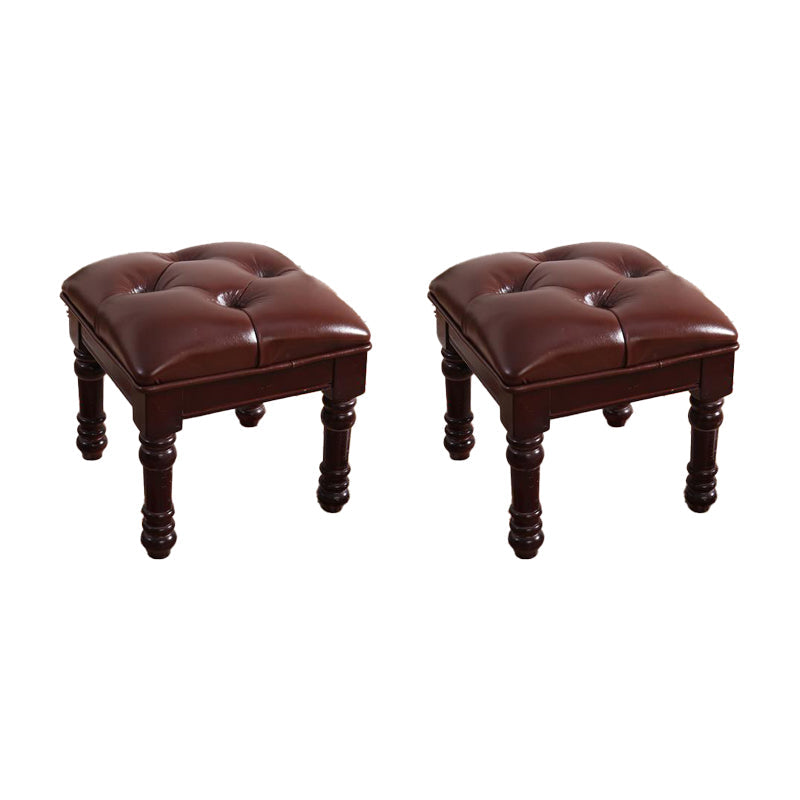 Mid-Century Modern Ottoman Faux Leather Tufted Upholstered Square Ottoman Brown 2 Piece Set Clearhalo 'furn' 'furn_ottomans_poufs' 'Furniture' 'Living Room Furniture' 'Ottomans & Poufs' 'ottomans_poufs' 6600877