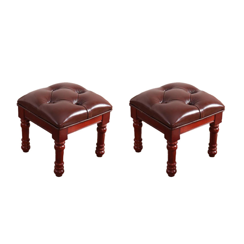 Mid-Century Modern Ottoman Faux Leather Tufted Upholstered Square Ottoman Dark Brown 2 Piece Set Clearhalo 'furn' 'furn_ottomans_poufs' 'Furniture' 'Living Room Furniture' 'Ottomans & Poufs' 'ottomans_poufs' 6600881