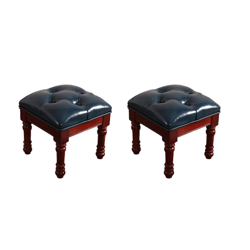 Mid-Century Modern Ottoman Faux Leather Tufted Upholstered Square Ottoman Dark Blue 2 Piece Set Clearhalo 'furn' 'furn_ottomans_poufs' 'Furniture' 'Living Room Furniture' 'Ottomans & Poufs' 'ottomans_poufs' 6600884