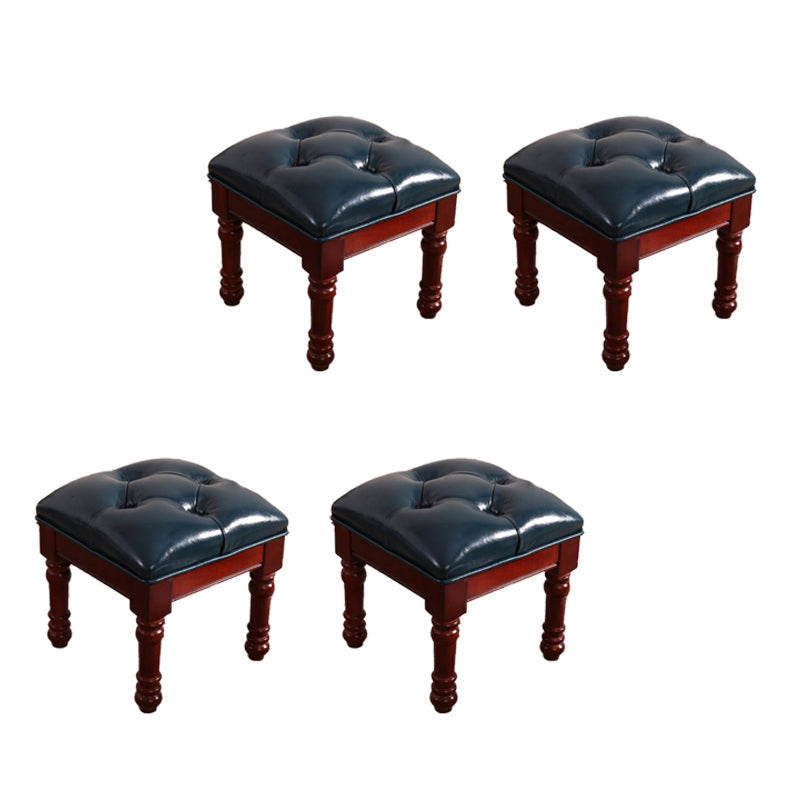 Mid-Century Modern Ottoman Faux Leather Tufted Upholstered Square Ottoman Dark Blue 4 Piece Set Clearhalo 'furn' 'furn_ottomans_poufs' 'Furniture' 'Living Room Furniture' 'Ottomans & Poufs' 'ottomans_poufs' 6600885