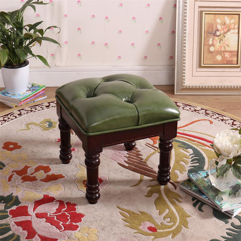 Mid-Century Modern Ottoman Faux Leather Tufted Upholstered Square Ottoman Army Green 1 Piece Clearhalo 'furn' 'furn_ottomans_poufs' 'Furniture' 'Living Room Furniture' 'Ottomans & Poufs' 'ottomans_poufs' 6600886