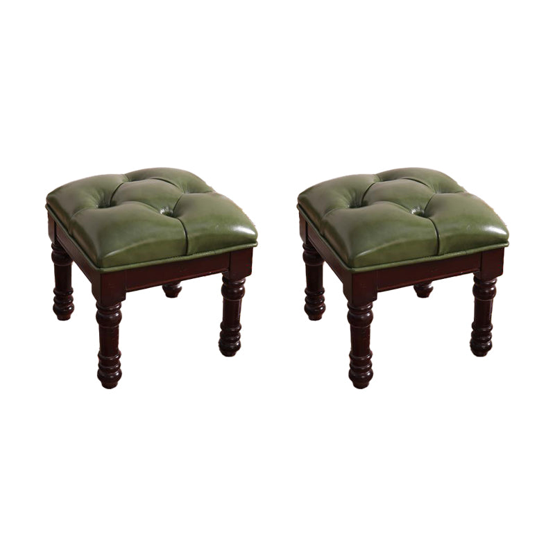 Mid-Century Modern Ottoman Faux Leather Tufted Upholstered Square Ottoman Army Green 2 Piece Set Clearhalo 'furn' 'furn_ottomans_poufs' 'Furniture' 'Living Room Furniture' 'Ottomans & Poufs' 'ottomans_poufs' 6600887