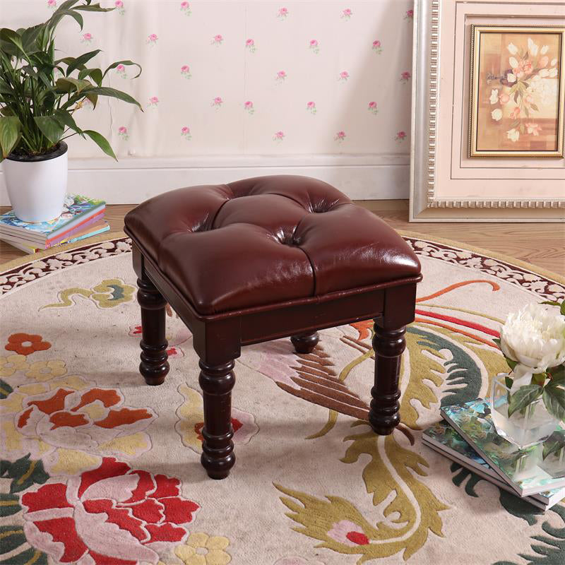 Mid-Century Modern Ottoman Faux Leather Tufted Upholstered Square Ottoman Reddish Brown 1 Piece Clearhalo 'furn' 'furn_ottomans_poufs' 'Furniture' 'Living Room Furniture' 'Ottomans & Poufs' 'ottomans_poufs' 6600889