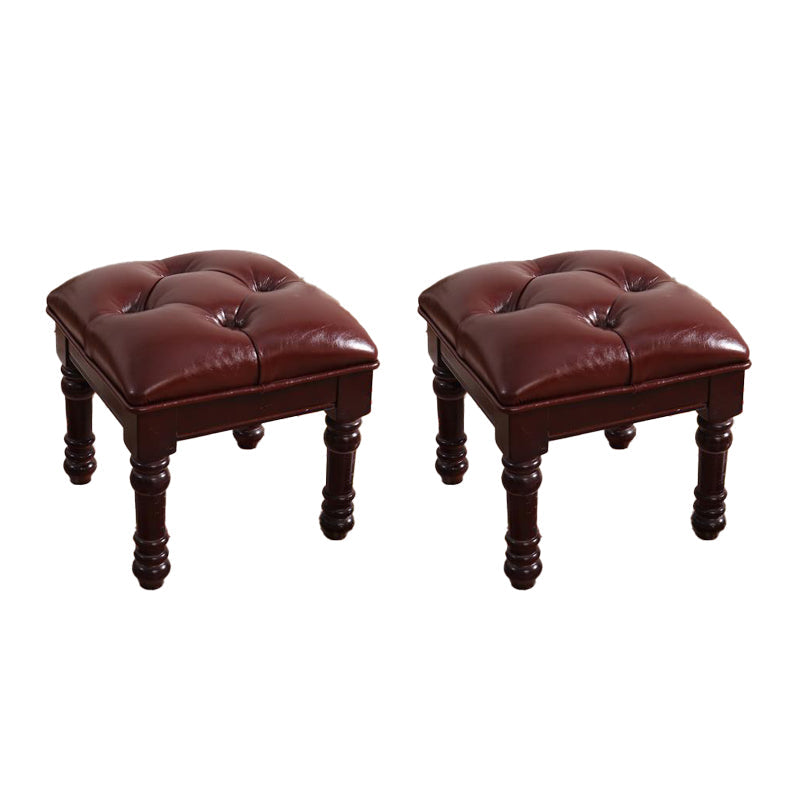 Mid-Century Modern Ottoman Faux Leather Tufted Upholstered Square Ottoman Reddish Brown 2 Piece Set Clearhalo 'furn' 'furn_ottomans_poufs' 'Furniture' 'Living Room Furniture' 'Ottomans & Poufs' 'ottomans_poufs' 6600890