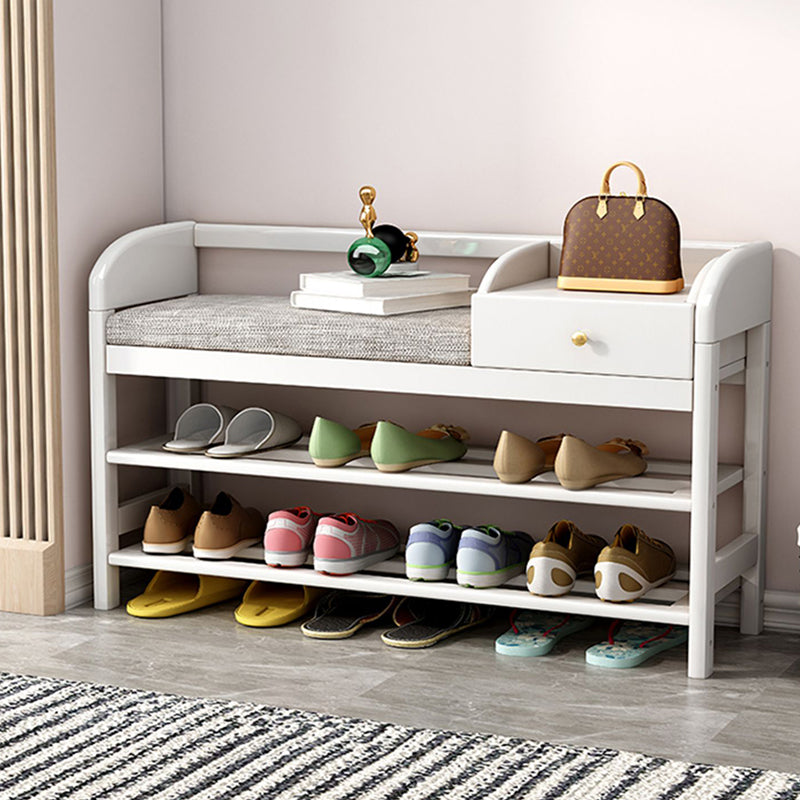 Mid-Century Modern Seating Bench Rectangle Shoe Storage Cushioned Entryway Bench White Clearhalo 'Benches' 'Chairs & Seating' 'furn' 'furn_benches' 'Furniture' 'Living Room Furniture' 6606076