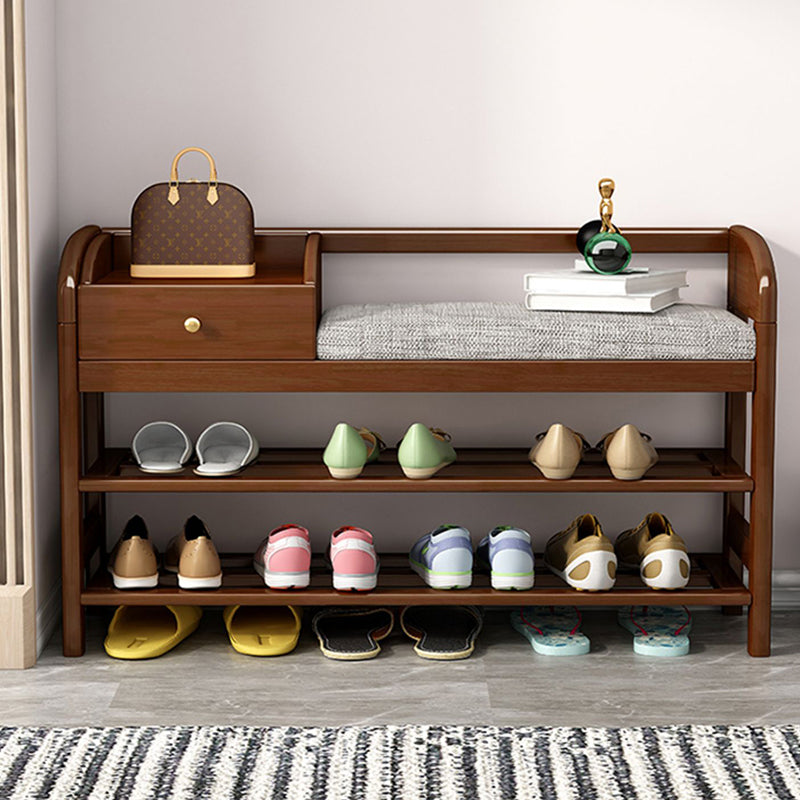 Mid-Century Modern Seating Bench Rectangle Shoe Storage Cushioned Entryway Bench Walnut Clearhalo 'Benches' 'Chairs & Seating' 'furn' 'furn_benches' 'Furniture' 'Living Room Furniture' 6606078