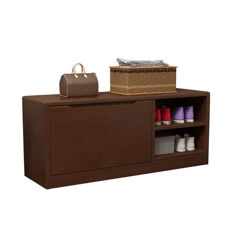 Mid-Century Modern Seating Bench Rectangle 12" W Shoe Storage Entryway and Bedroom Bench 39"L x 12"W x 17"H Walnut Wood Clearhalo 'Benches' 'Chairs & Seating' 'furn' 'furn_benches' 'Furniture' 'Living Room Furniture' 6606111