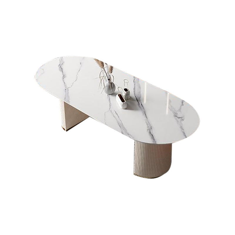Glam Oval Dining Table Sintered Stone Table with Metal Legs for Home White Without Chairs Clearhalo 'Dining Tables & Seating' 'Dining Tables' 'dining_table' 'furn' 'furn_dining_table' 'Furniture' 'Kitchen & Dining Furniture' 6606329