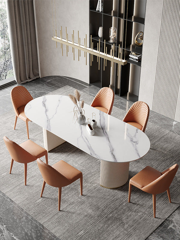 Glam Oval Dining Table Sintered Stone Table with Metal Legs for Home White 70.9"L x 35.4"W x 29.5"H Without Chairs Clearhalo 'Dining Tables & Seating' 'Dining Tables' 'dining_table' 'furn' 'furn_dining_table' 'Furniture' 'Kitchen & Dining Furniture' 6606330