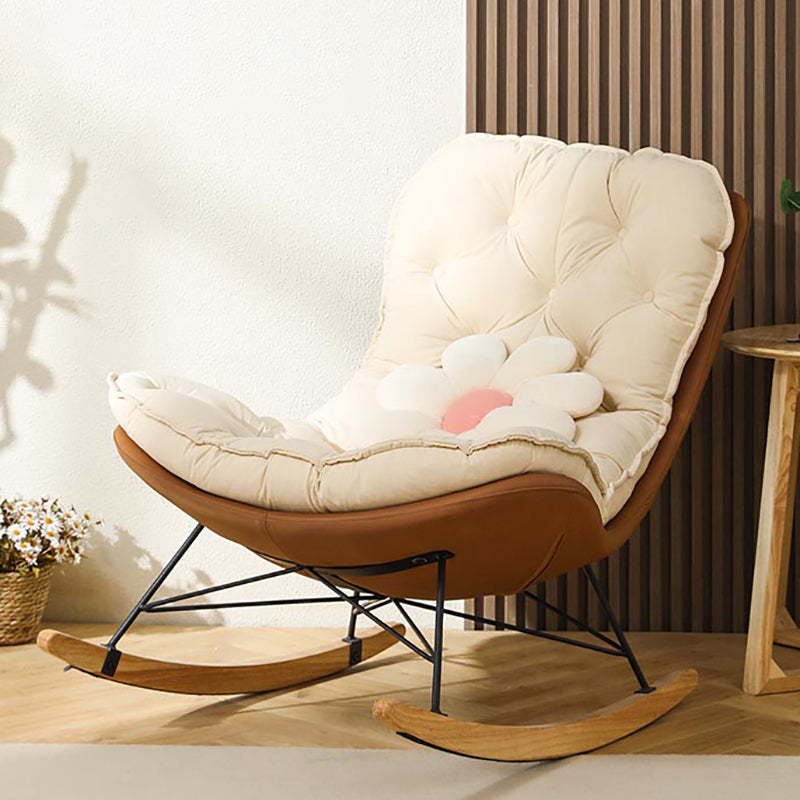 Modern Rocker Chair Metal Frame Tufted Cushion Spindle Rocker Chair for Living Room White-Brown Rocking Chair Clearhalo 'Chairs & Seating' 'furn' 'furn_rocking_chairs' 'Furniture' 'Living Room Furniture' 'Rocking Chairs' 'rocking_chairs' 6606360