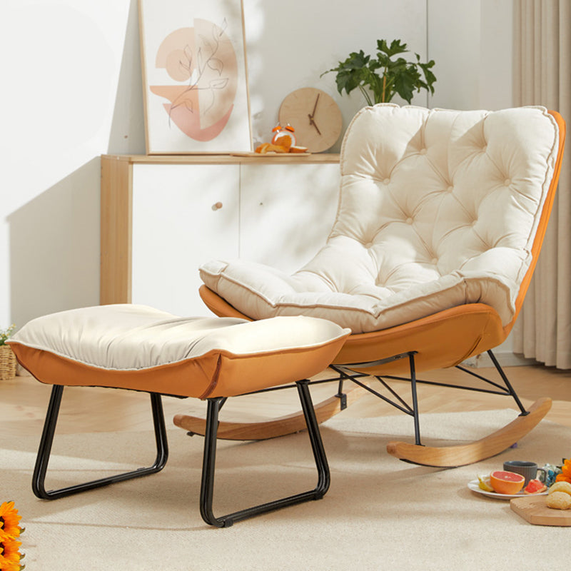 Modern Rocker Chair Metal Frame Tufted Cushion Spindle Rocker Chair for Living Room Orange White Rocking Chair with Ottomans Clearhalo 'Chairs & Seating' 'furn' 'furn_rocking_chairs' 'Furniture' 'Living Room Furniture' 'Rocking Chairs' 'rocking_chairs' 6606364