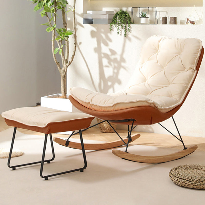 Modern Rocker Chair Metal Frame Tufted Cushion Spindle Rocker Chair for Living Room White-Brown Rocking Chair with Ottomans Clearhalo 'Chairs & Seating' 'furn' 'furn_rocking_chairs' 'Furniture' 'Living Room Furniture' 'Rocking Chairs' 'rocking_chairs' 6606366