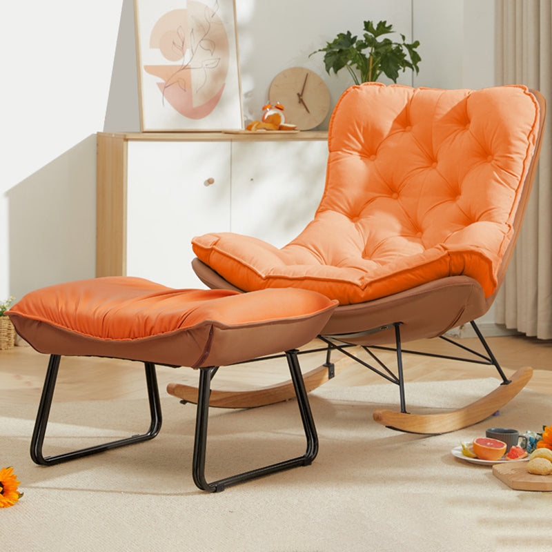 Modern Rocker Chair Metal Frame Tufted Cushion Spindle Rocker Chair for Living Room Orange Brown Rocking Chair with Ottomans Clearhalo 'Chairs & Seating' 'furn' 'furn_rocking_chairs' 'Furniture' 'Living Room Furniture' 'Rocking Chairs' 'rocking_chairs' 6606368