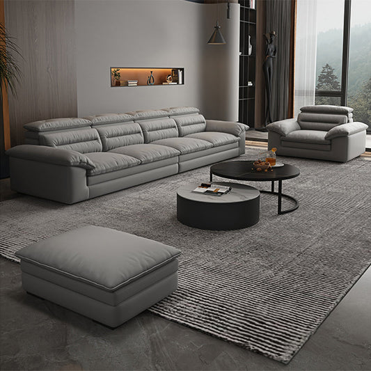 Contemporary Faux Leather Light-grey Sewn Pillow Back Pillow Top Arm Sofa