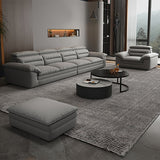 Contemporary Faux Leather Light-grey Sewn Pillow Back Pillow Top Arm Sofa