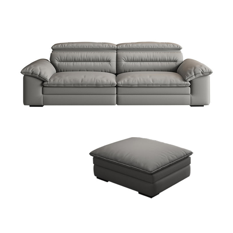 Contemporary Faux Leather Light-grey Sewn Pillow Back Pillow Top Arm Sofa