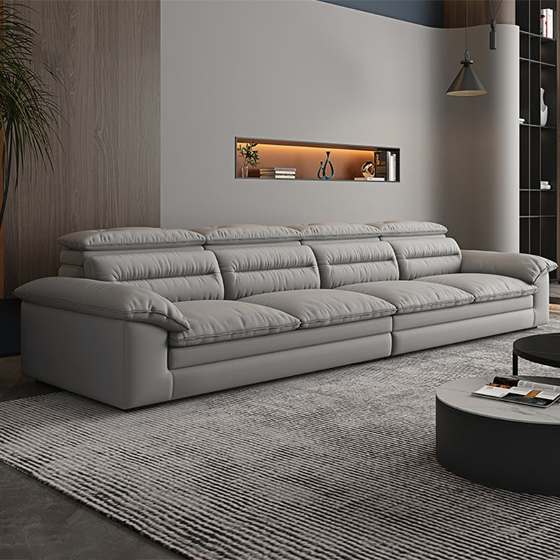 Contemporary Faux Leather Light-grey Sewn Pillow Back Pillow Top Arm Sofa