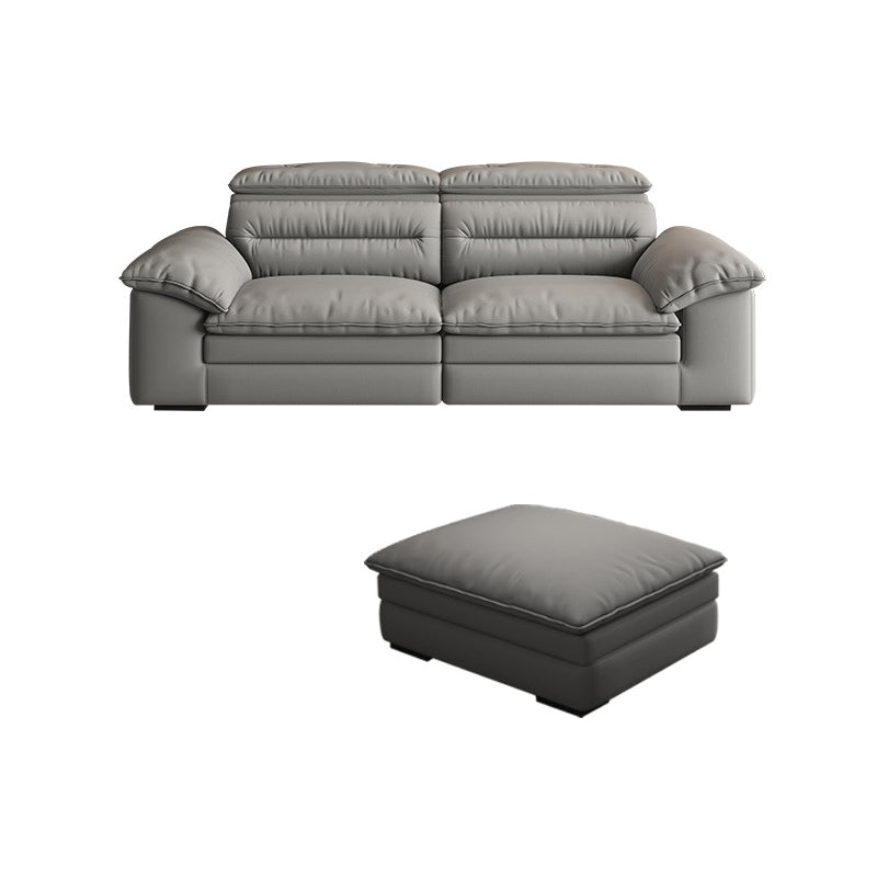 Contemporary Faux Leather Light-grey Sewn Pillow Back Pillow Top Arm Sofa