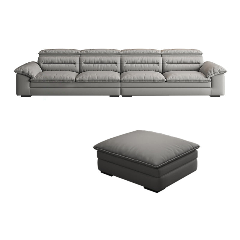 Contemporary Faux Leather Light-grey Sewn Pillow Back Pillow Top Arm Sofa