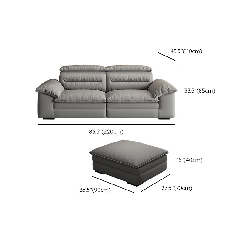 現代的なフェイクレザーライトグレー縫製枕バックピロートップアームソファ
