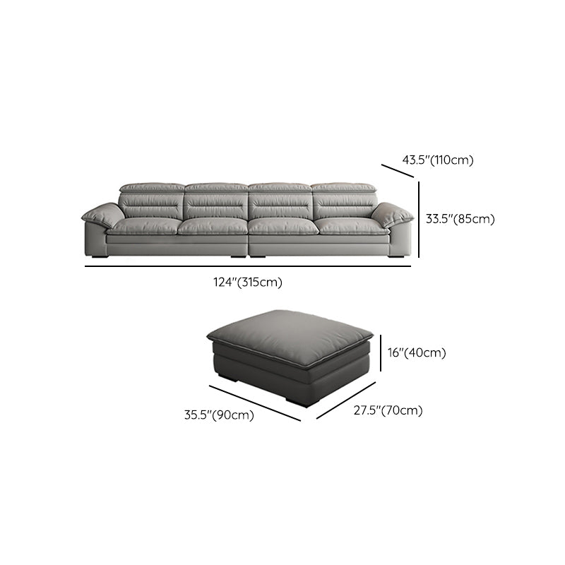 Contemporary Faux Leather Light-grey Sewn Pillow Back Pillow Top Arm Sofa