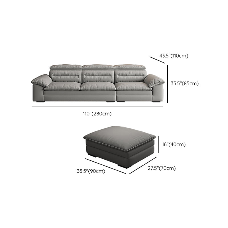 Contemporary Faux Leather Light-grey Sewn Pillow Back Pillow Top Arm Sofa