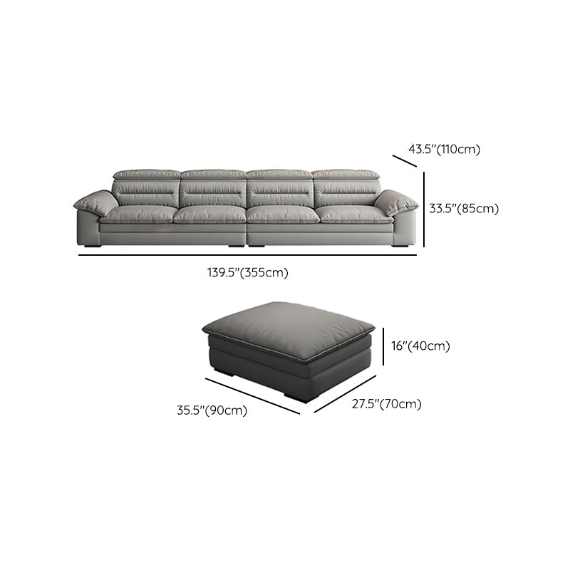 Contemporary Faux Leather Light-grey Sewn Pillow Back Pillow Top Arm Sofa