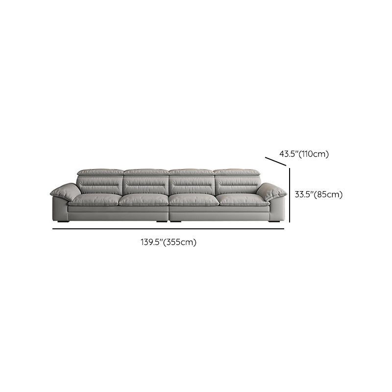 Contemporary Faux Leather Light-grey Sewn Pillow Back Pillow Top Arm Sofa