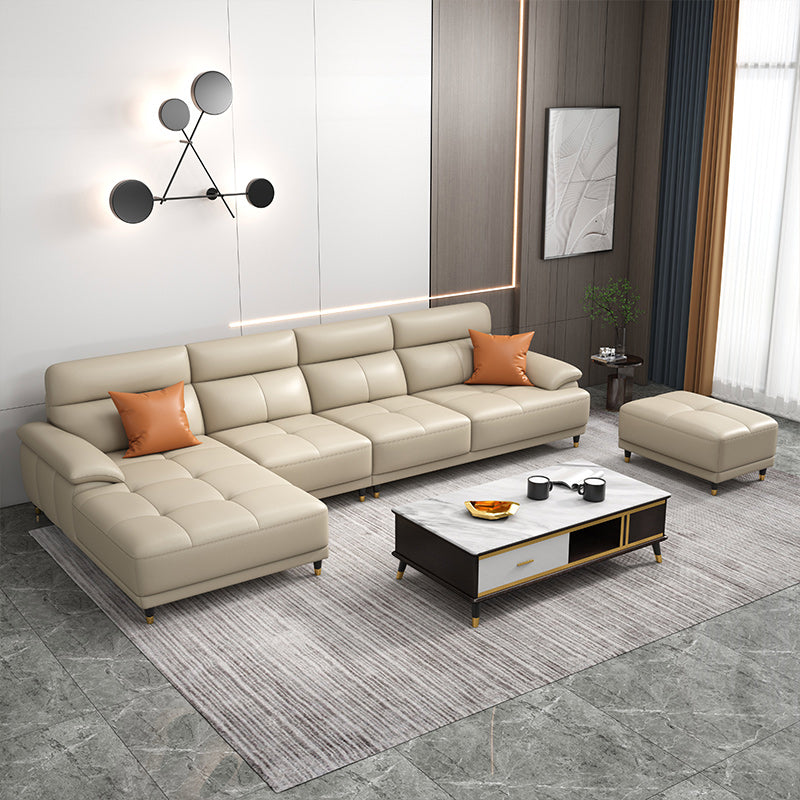 Genuine Leather Sectional Sofa Pillow Top Arm Sofa for Living Room Clearhalo 'furn' 'furn_sectionals' 'Furniture' 'Living Room Furniture' 'Sectionals' 6606682