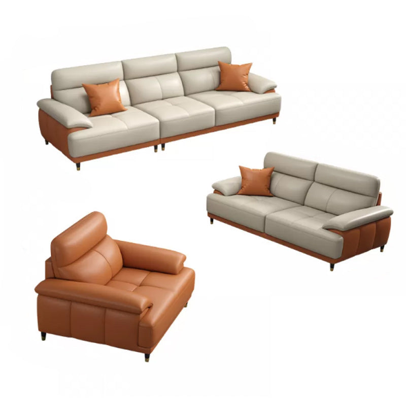 Genuine Leather Sectional Sofa Pillow Top Arm Sofa for Living Room 1-Seater Sofa & 2-Seater Sofa & 3-Seater Sofa Clearhalo 'furn' 'furn_sectionals' 'Furniture' 'Living Room Furniture' 'Sectionals' 6606683