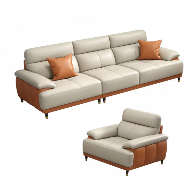 Genuine Leather Sectional Sofa Pillow Top Arm Sofa for Living Room 1-Seater Sofa with 3-Seater Sofa Clearhalo 'furn' 'furn_sectionals' 'Furniture' 'Living Room Furniture' 'Sectionals' 6606685