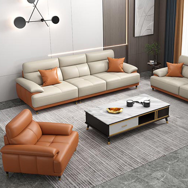 Genuine Leather Sectional Sofa Pillow Top Arm Sofa for Living Room Clearhalo 'furn' 'furn_sectionals' 'Furniture' 'Living Room Furniture' 'Sectionals' 6606688