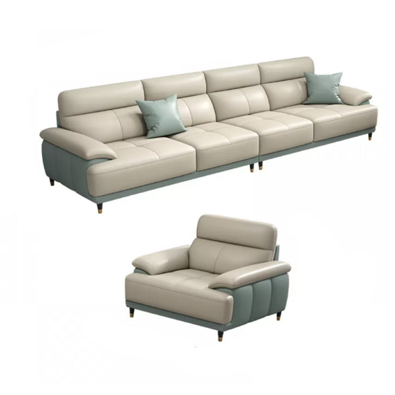 Genuine Leather Sectional Sofa Pillow Top Arm Sofa for Living Room 4-Seater Sofa with 1-Seater Sofa Clearhalo 'furn' 'furn_sectionals' 'Furniture' 'Living Room Furniture' 'Sectionals' 6606691