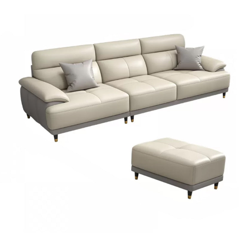 Genuine Leather Sectional Sofa Pillow Top Arm Sofa for Living Room 3-Seater Sofa with Ottoman Clearhalo 'furn' 'furn_sectionals' 'Furniture' 'Living Room Furniture' 'Sectionals' 6606693